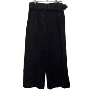 INTERMIX Franny Wide Leg Cropped Pants Belted Black Cotton Women’s Size 8